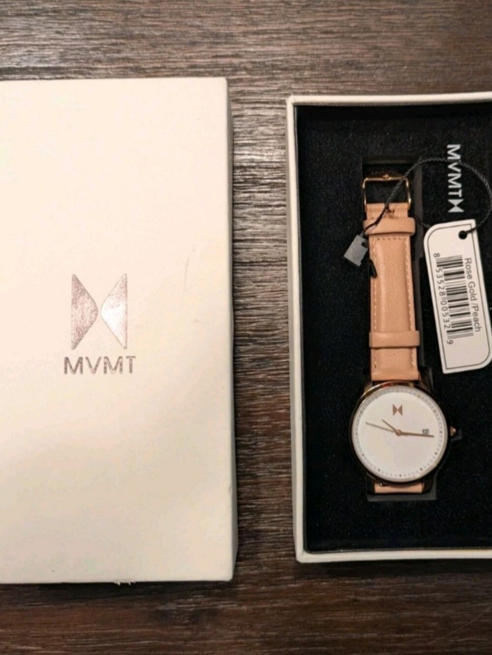 NWT MVMT Watch Women Peach Leather Rose Gold Stainless Hardware Water Resistant